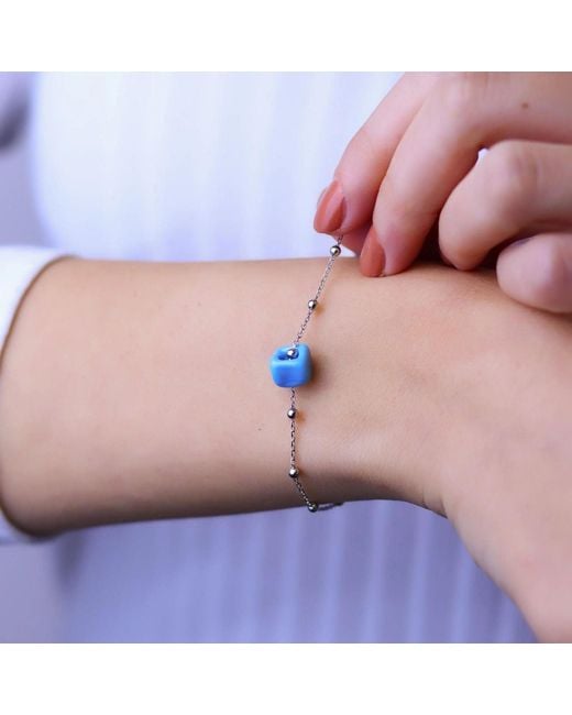 Spero London Blue Sterling Beaded Satellite Chain Bracelet With Gemstone