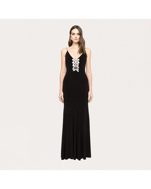 Nissa Black Bow-Detail Jersey Maxi Dress