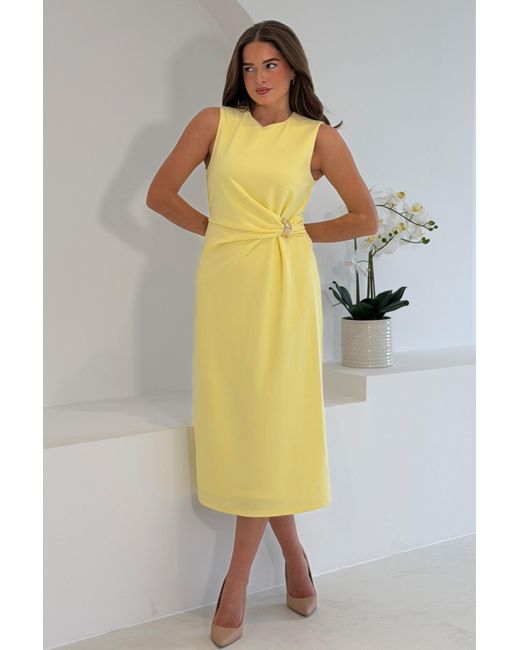 Girl In Mind Yellow Louisa Buckle Wrap Detail Midi Dress