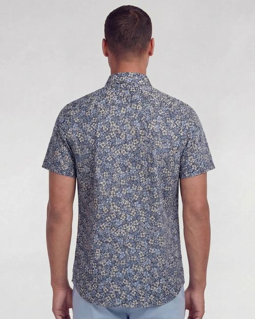 Lords of Harlech Blue Tim Floral Field Printed Button Up Shirt for men