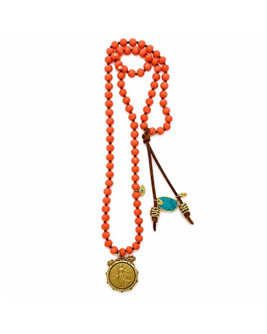 Persia Dona Jewelry Red Vintage Coin X Coral Beads Necklace
