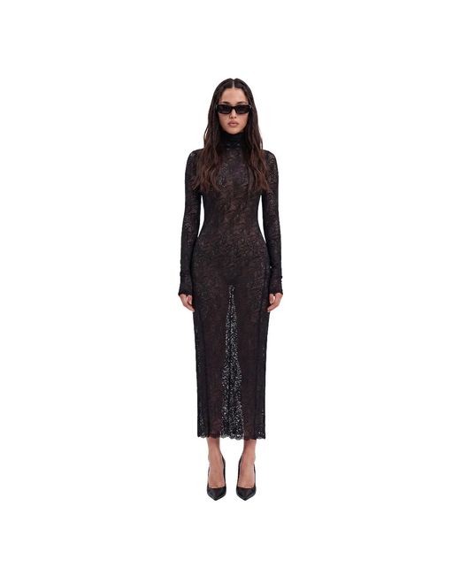 Monosuit Black Backless Lace Long Sleeve Turtleneck Dress Seduction