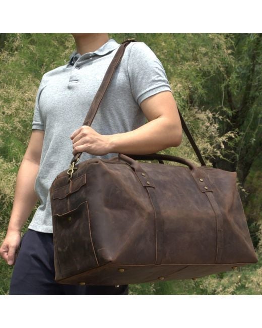 Touri Brown Genuine Leather Holdall Luggage Bag for men
