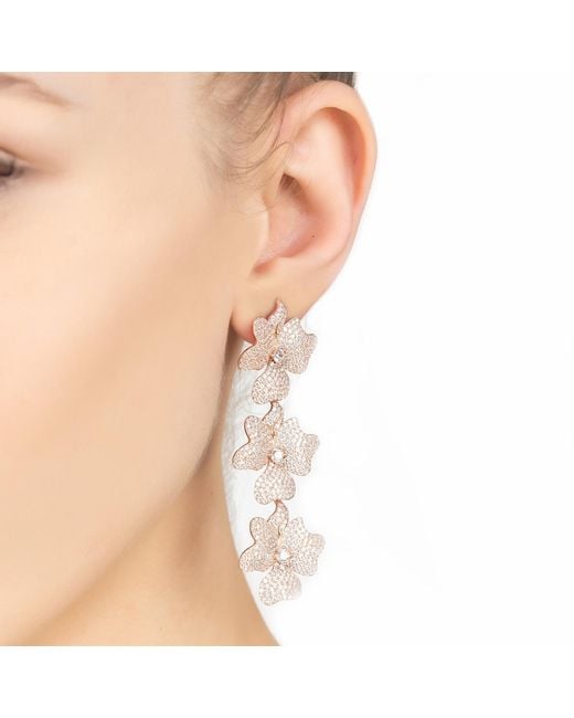 Latelita London White Jasmine Flower Triple Drop Earrings Silver