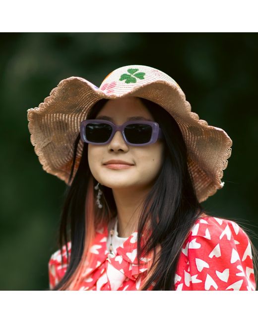 Heartfelt Layers Blue Hand Painted Floral Straw Sun Hat – Colorful Flower Summer Beach Headwear