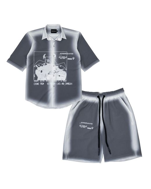 mysimplicated Blue Short Sleeve Shirt And Bermuda Set With Laos Design for men