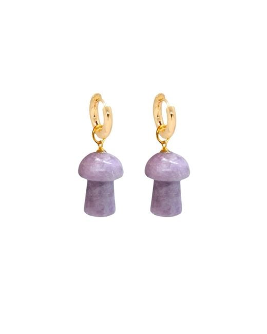VALERIE CHIC Metallic Mushroom Jade Hoop Earrings 18K