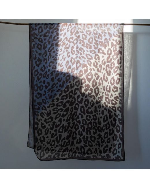 Lamberty Munich Blue Leopard-Print Wool And Silk Stole