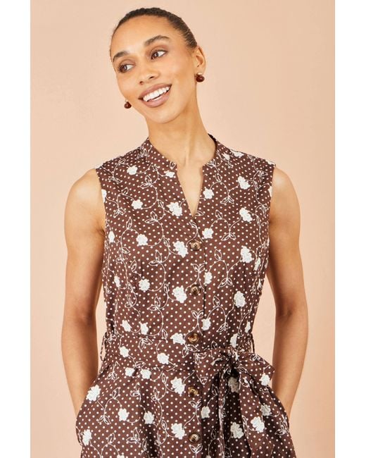Yumi' Brown Cotton Embroidery Shirt Dress