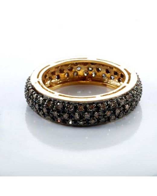 Artisan Black Natural Pave Diamond 18k Gold 925 Sterling Silver Vintage Style Band Ring Jewelry
