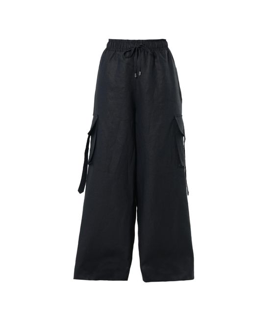 Metamorph Blue Linen Cargo Palazzo Trousers