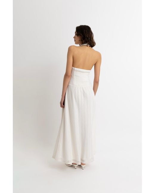 Amy Lynn White Gaia Cream Crochet Halterneck Maxi Dress