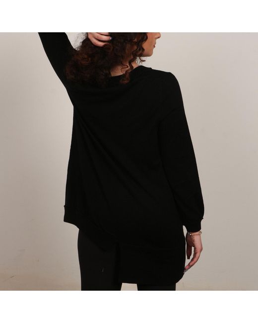 Nuvv Collection Black Asymmetric Merino Wool Sweater – Premium Italian Yarn