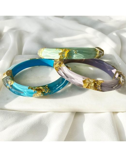 Gold & Honey Blue 24K Leaf Lucite Bangle