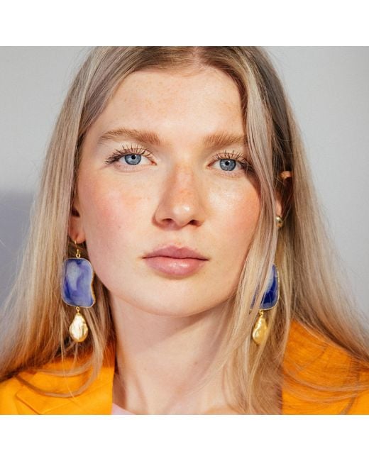 YAA YAA LONDON Blue Hold The Baby Agate Statement Earrings