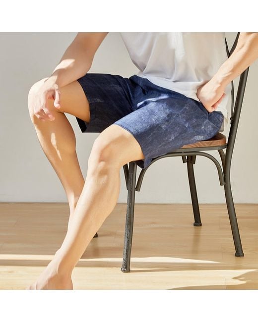 Soft Strokes Silk Blue Pure Mulberry Silk Tie Dye Printed Shorts for men