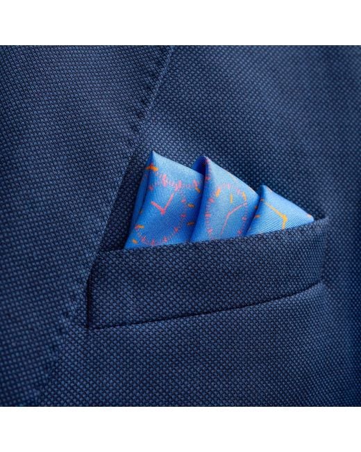 Otway & Orford Blue 'Chronos' Watch Dial Design Silk Pocket Square for men