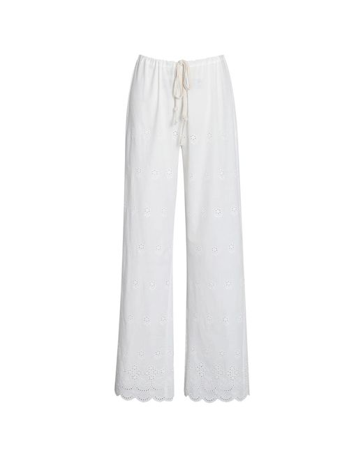 Miss Circle New York White Raina Cotton Eyelet Straight Pants