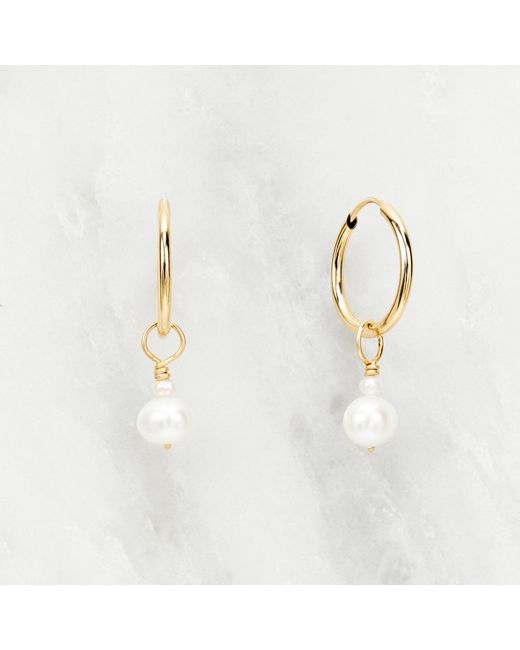 Lilo Roo Lily & Roo Small Pearl Drop Hoop Earrings in Metallic | Lyst UK