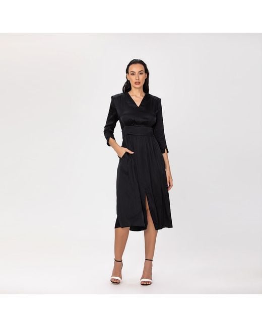 Smart and Joy Black Fit-And-Flare Satin And Jacquard Dress