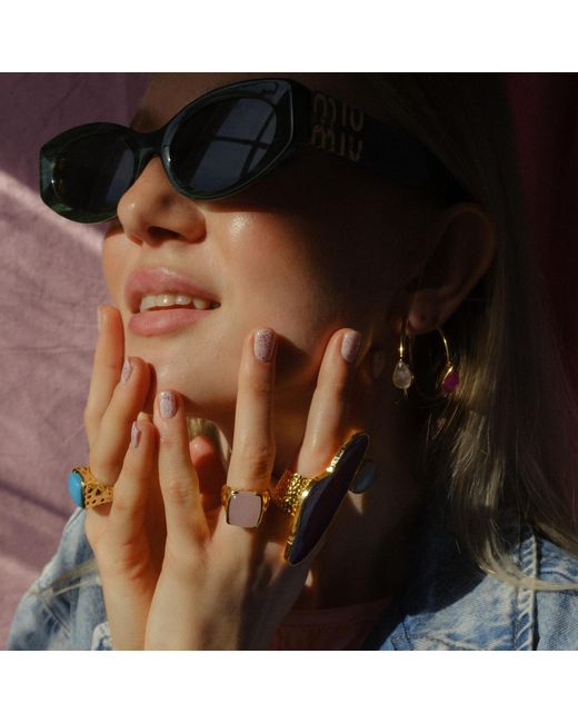 YAA YAA LONDON Yellow 'Happy' Rose Quartz Gemstone Ring