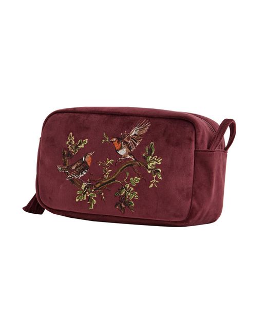 Fable England Red Fable Robin Love Embroide Pouch Currant Velvet