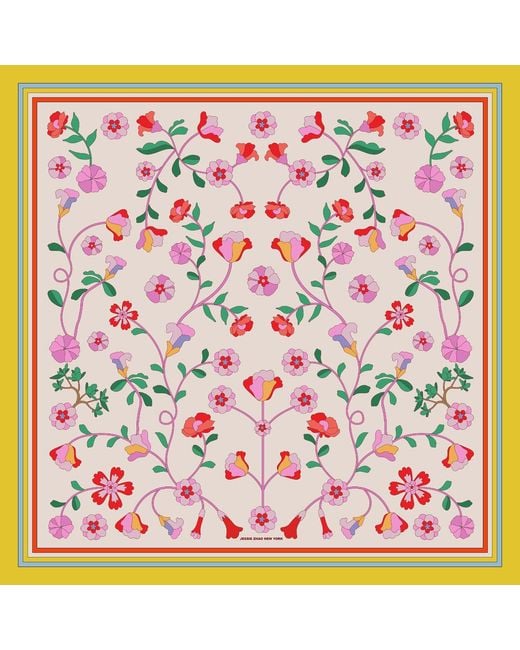 Jessie Zhao New York Pink Neutrals Limoncello Jardin Double Sided Silk Scarf