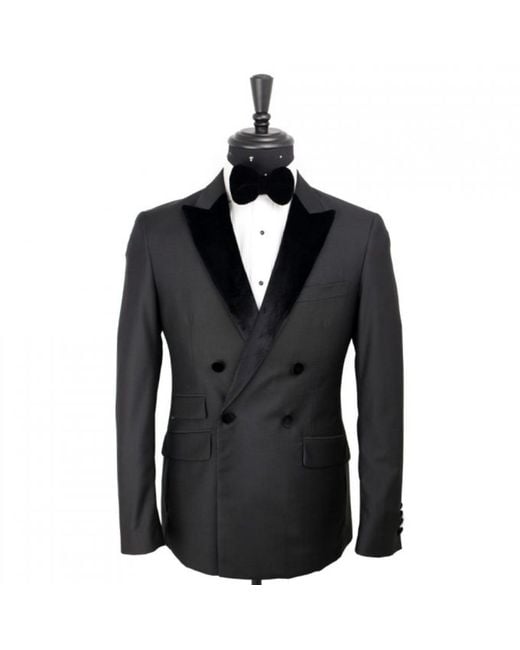 DAVID WEJ Black Alfredo Dress Double Breasted Velvet Peak Lapel Tuxedo Set – for men