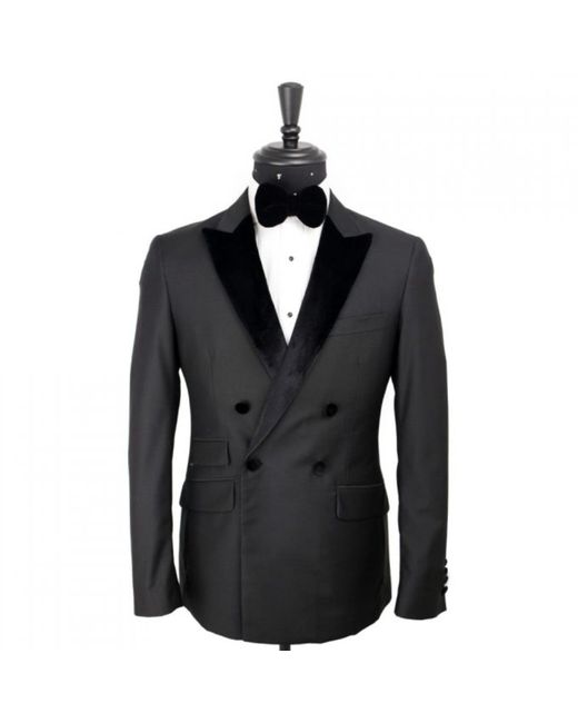 DAVID WEJ Black Alfredo Dress Double Breasted Velvet Peak Lapel Tuxedo Set – for men