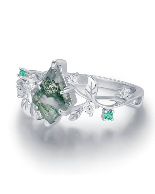 Azura Jewelry New York Blue Secret Garden Moss Agate Emerald Ring Vermeil