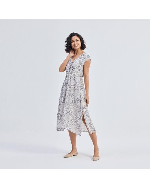 REISTOR Gray Deep V-Neck Gathered Dress