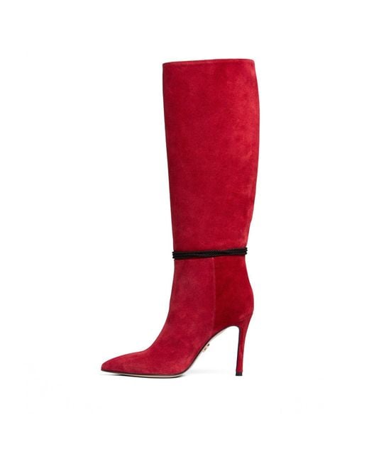 Beautiisoles by Robyn Shreiber Made in Italy Red Lindsay Suede Tall Boot Comfortable & Sexy Stiletto For Valentine