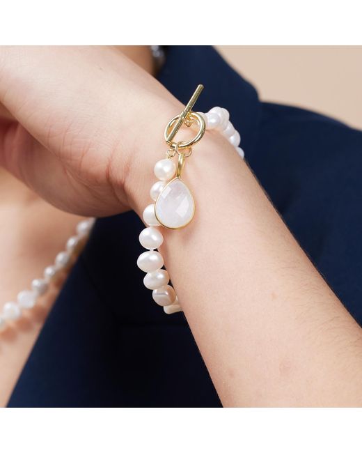 Pearls of the Orient Online Metallic Clara Cultured Freshwater Pearl Bracelet With A Moonstone Drop Pendant