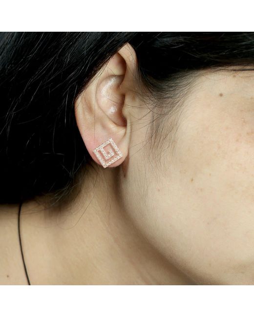 Artisan White Rose 14K Rose Diamond Geometric Square Stud Earrings