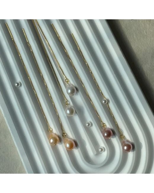 Ninemoo Metallic Sweet Hue Pearl Threader Earrings