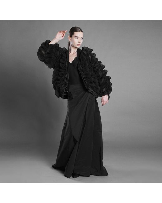 Silvia Serban Black Pleated And Crinkled Tulle Blazer