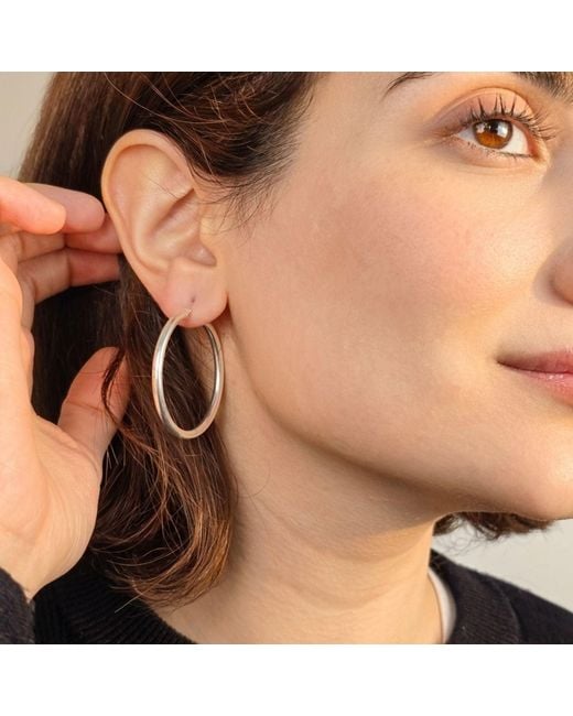 Harfi White Everyday Minimalist Plain Sterling Hoop Earrings