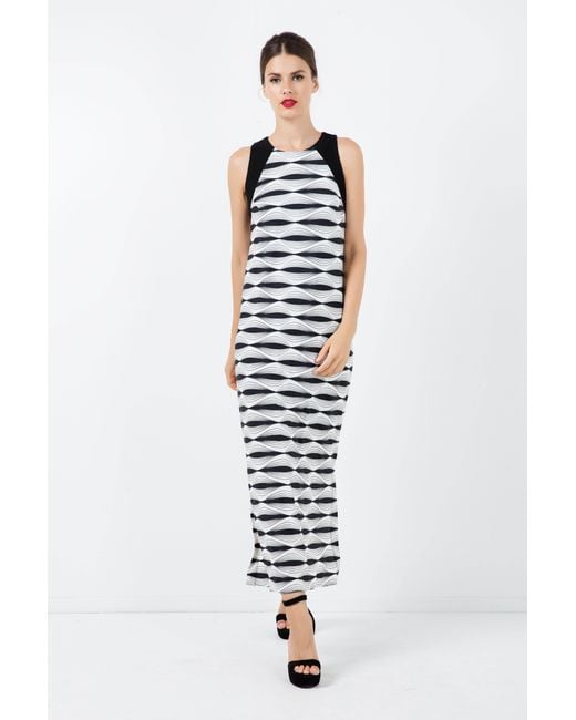 Conquista White Sleeveless Print Maxi Dress With Side Slits
