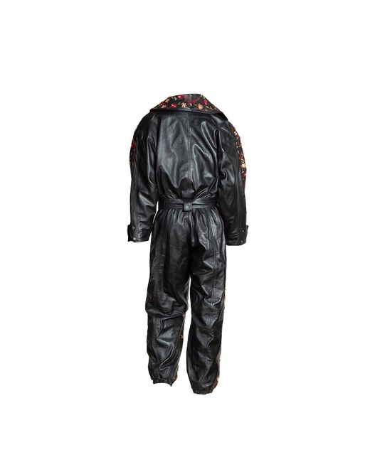 Zasta Studio Black The Athena Italian Leather Embroidered Jumpsuit