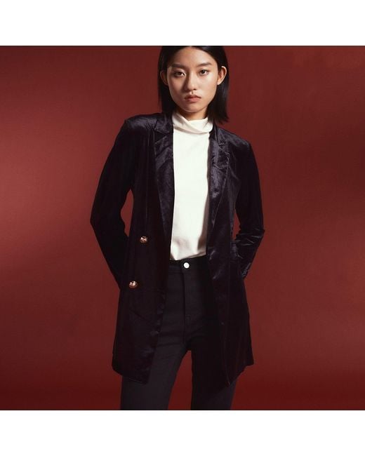 Smart and Joy Black Double Buttoning Velvet Jacket