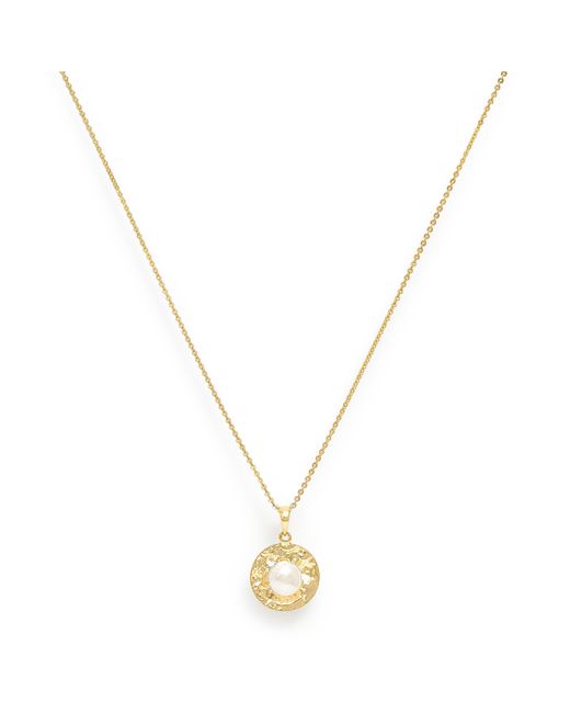 Pearls of the Orient Online Metallic Credo Brushed Disk Pendant With Cultured Freshwater Pearl