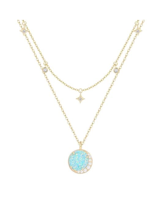 KAMARIA Metallic Opal Moon & Star Charm Double Layering Necklace