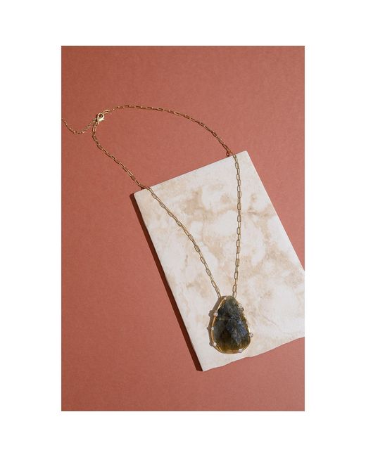 Rare Matters Jewelry Metallic Organic Labradorite Teardrop Necklace