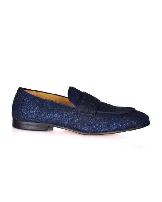 DAVID WEJ Blue Alberto Floral Glitter Loafers for men