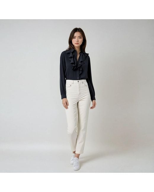 Smart and Joy Black Ruffle Collar Shirt