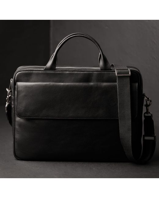 Time Resistance Black Leather Briefcase Laptop Bag for men