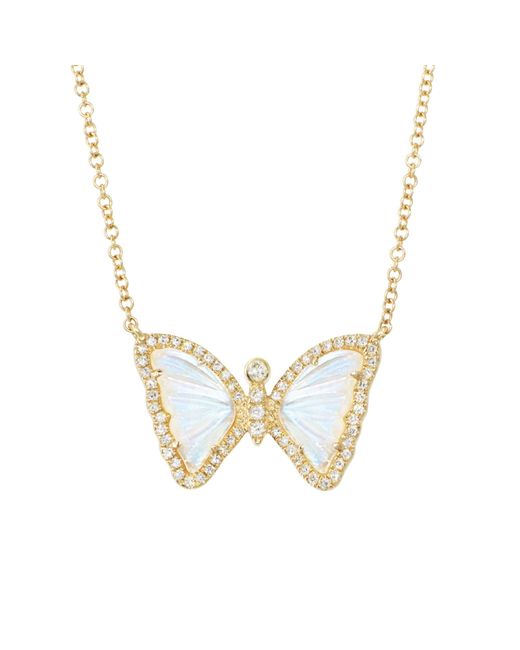 KAMARIA Metallic Mini Moonstone Butterfly Necklace With Diamonds