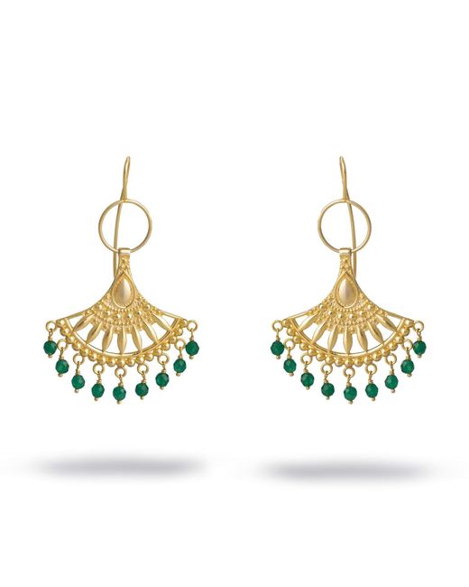 Ebru Jewelry Metallic Bohemian Style Jade Sunburst Dangle Earrings