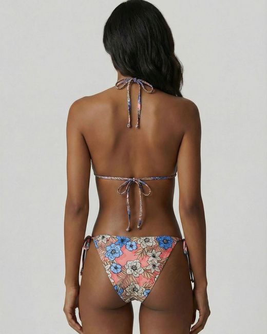 Lords of Harlech Blue Flavia Tropical Mix Coral Bikini Top