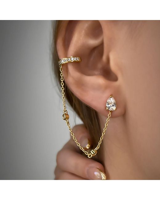 SALLY SKOUFIS Metallic Pure Stud & Ear Cuff Set With Made Diamonds